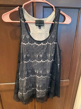 Cynthia Rowley Black Lace Overlay Camisole with Cream Underlayer